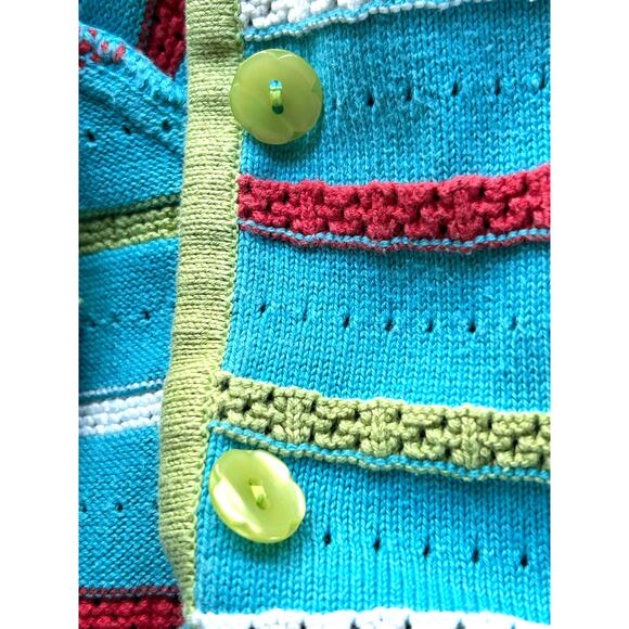 Micmac Paris Vintage Cotton Cardigan Sweater Aqua Stripes Size EU 90 / US 6 - Picture 5 of 9